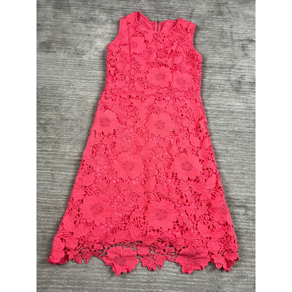 Ryan Michelle Dress Womens Medium Pink Floral Guipure Lace Sleeveless Midi DR08